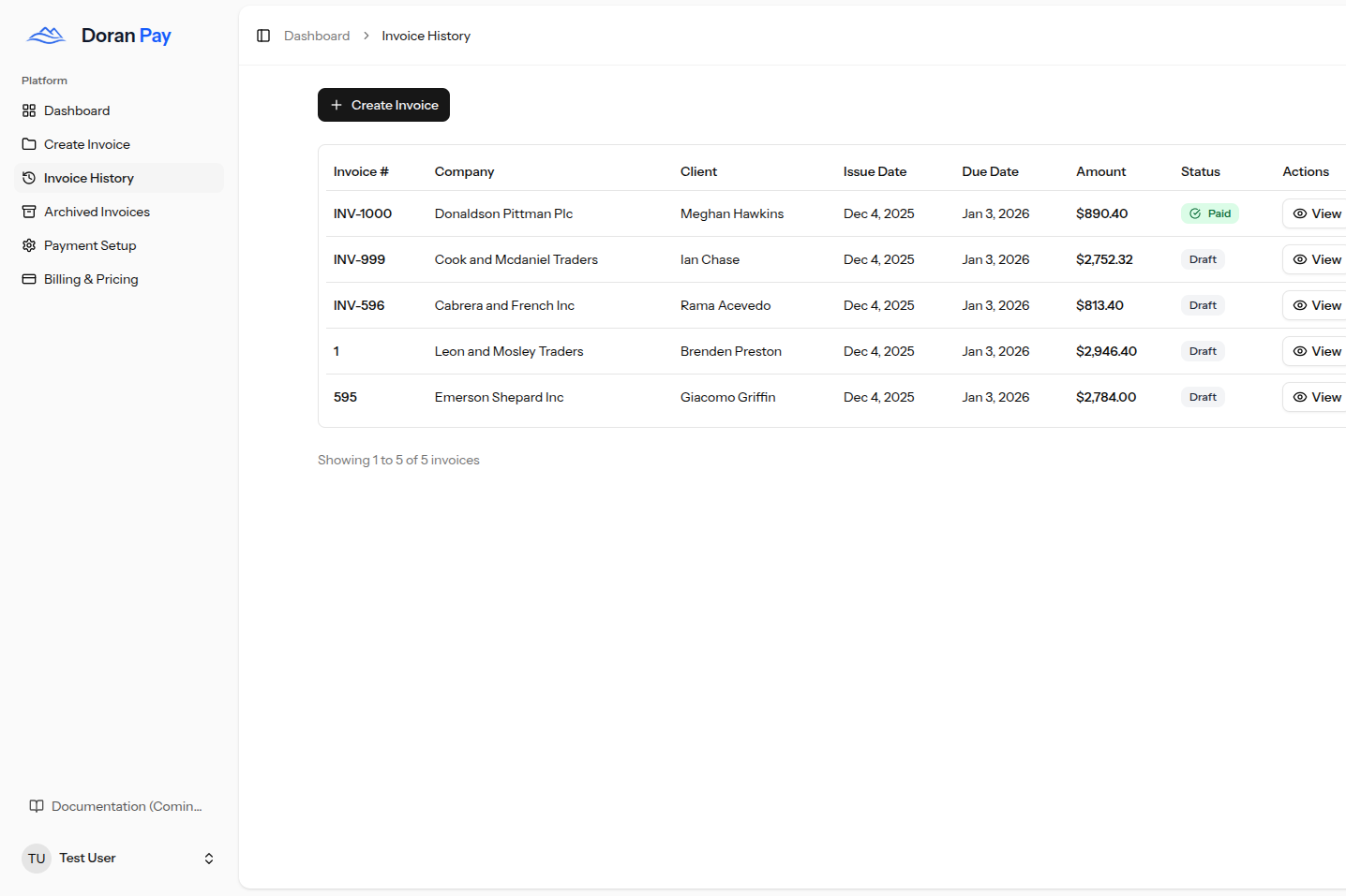 Invoice History